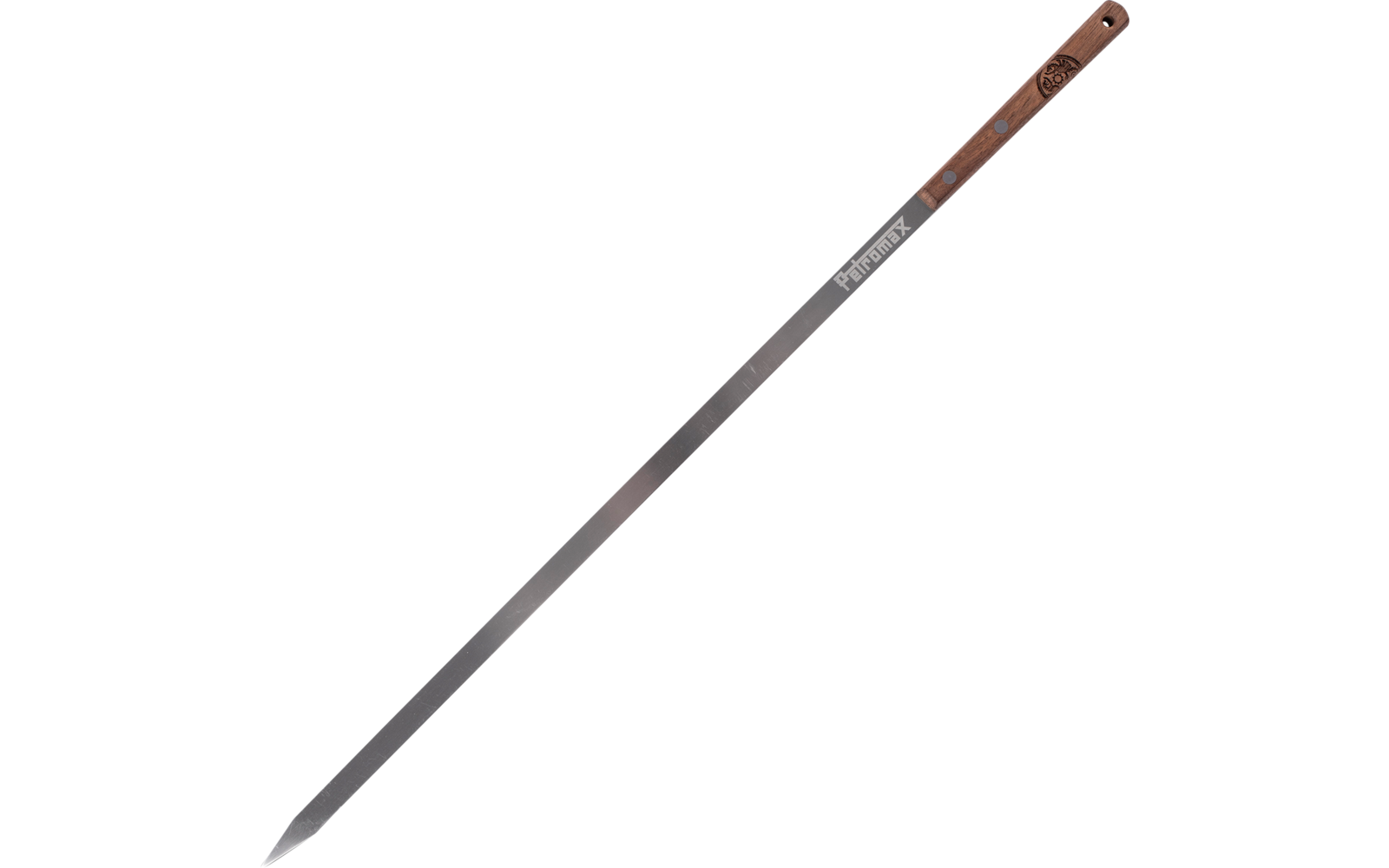 Grillspyd SK40 40 cm rustfritt stål med valnøttskaft montert på grill