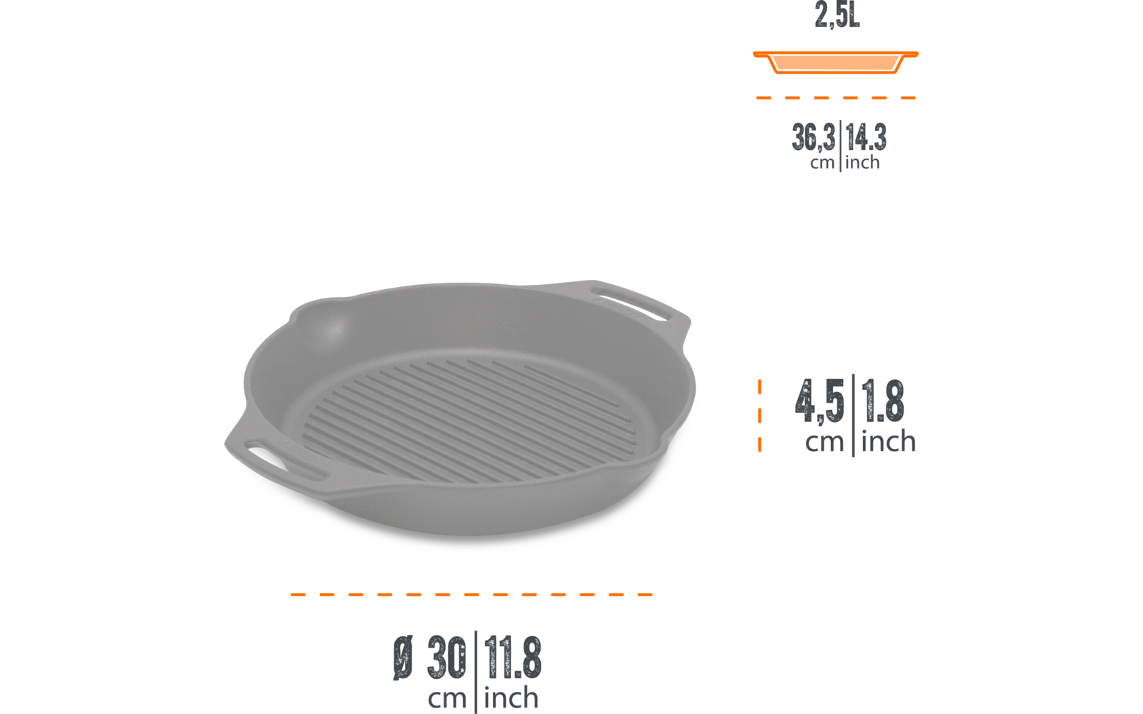 Grillstekepanne i støpejern GP3 30 cm bakside med håndtak