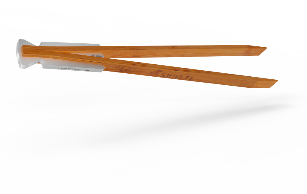 Grilltang Tongs i bambus og aluminium med flaskeåpner - Skotti forfra