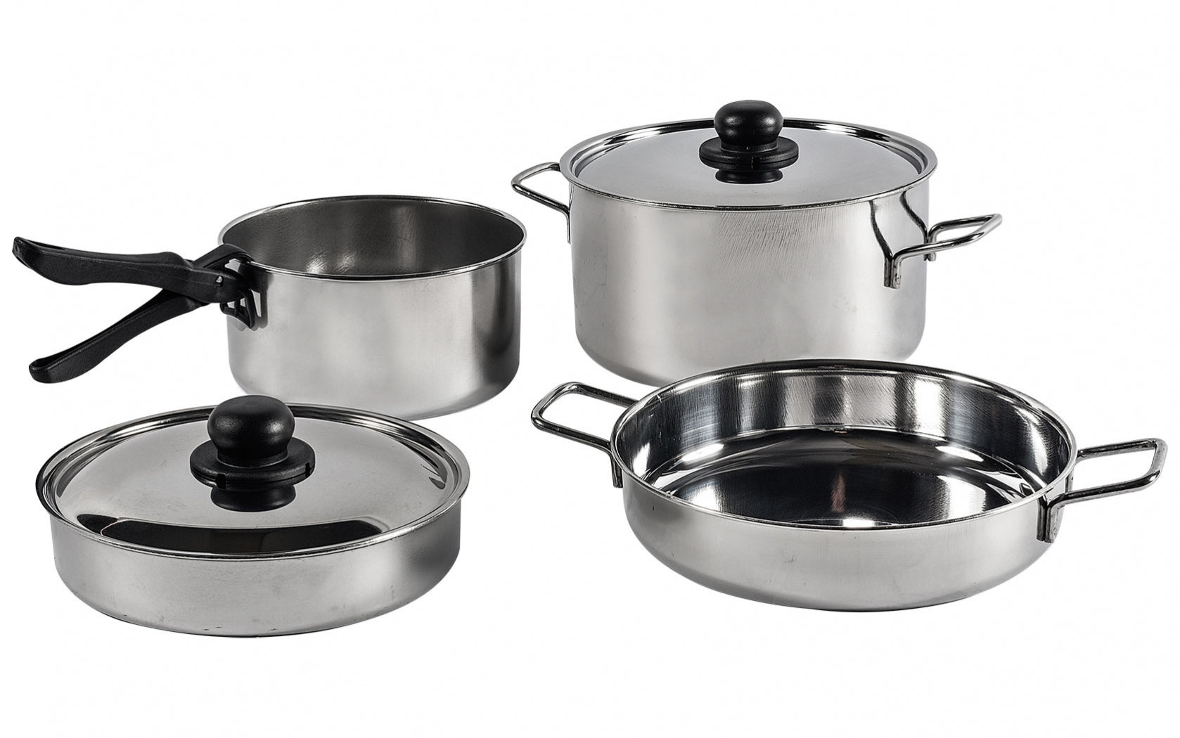 Grytesett 7-deler rustfritt stål stablebar med avtakbart tanggrep for camping