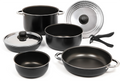 Grytesett 9-deler aluminium med non-stick belegg stablebar svart forfra