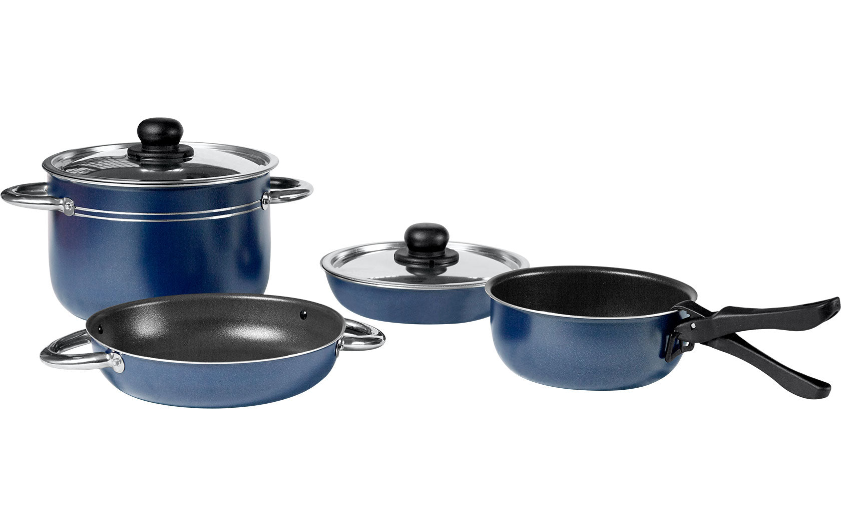 Grytesett aluminium 8-delt stablebar blå med avtakbart grep for camping