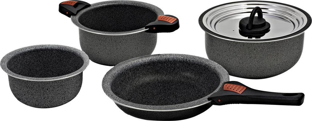 Grytesett Artepetra 8-delt aluminium induksjonskompatibelt Beaver Brand forfra
