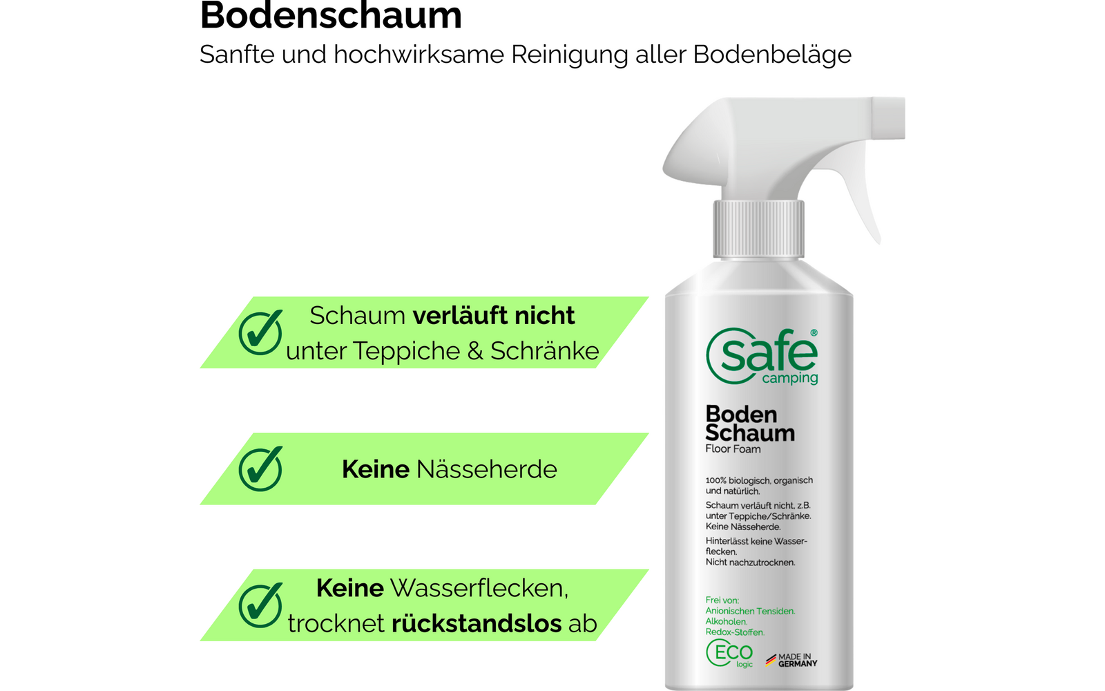 Gulvskum rengjøringsmiddel uten vaskevann 500 ml - SAFE CAMPING montert i campingvogn