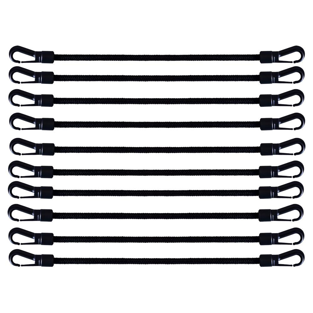 Gummistropper med plastkroker 10-pakning 27 cm fra Hindermann montert på campingutstyr