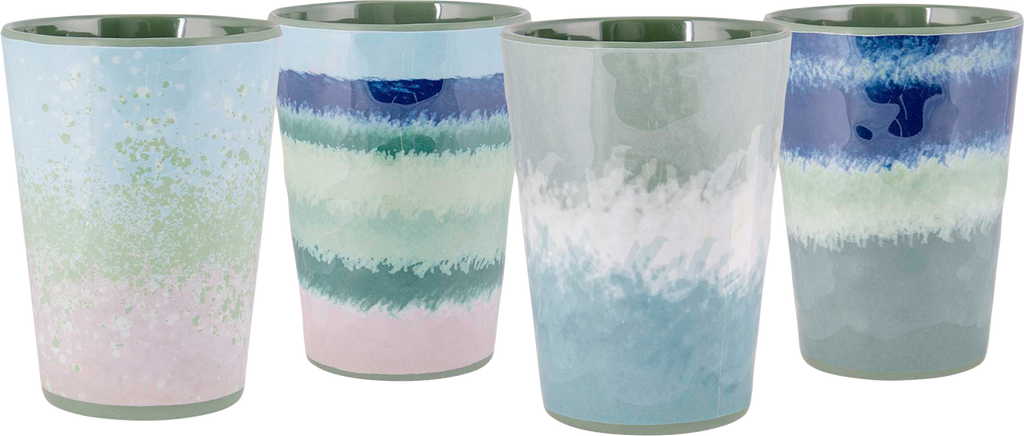 Halo drikkebeger 4-delers sett 400 ml blå/grønn melamin forfra