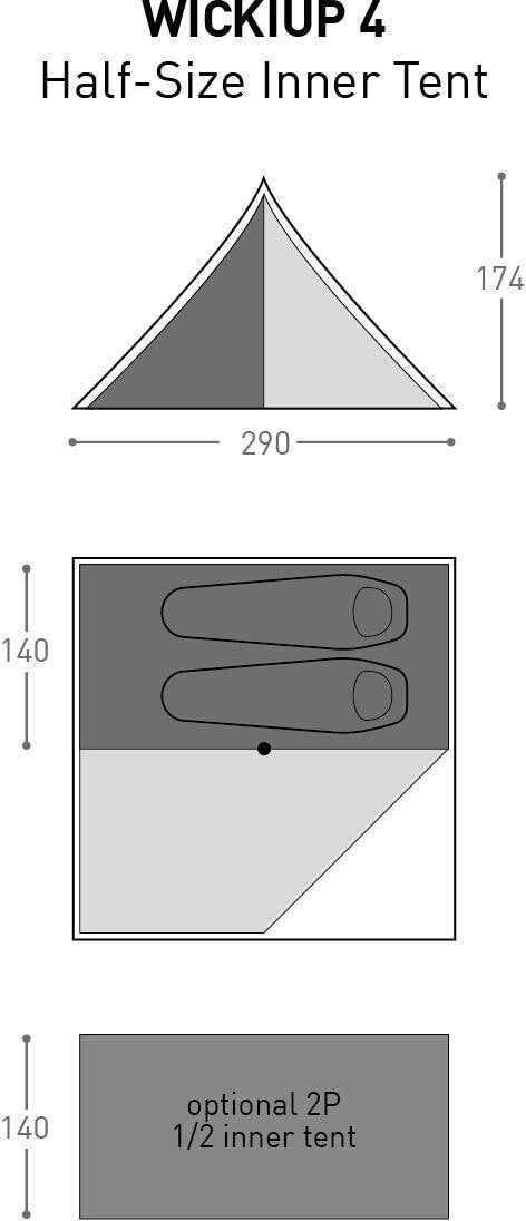 Halvt innertelt Wickiup 4 Half-Size 2-pers fra Bach Equipment vist forfra