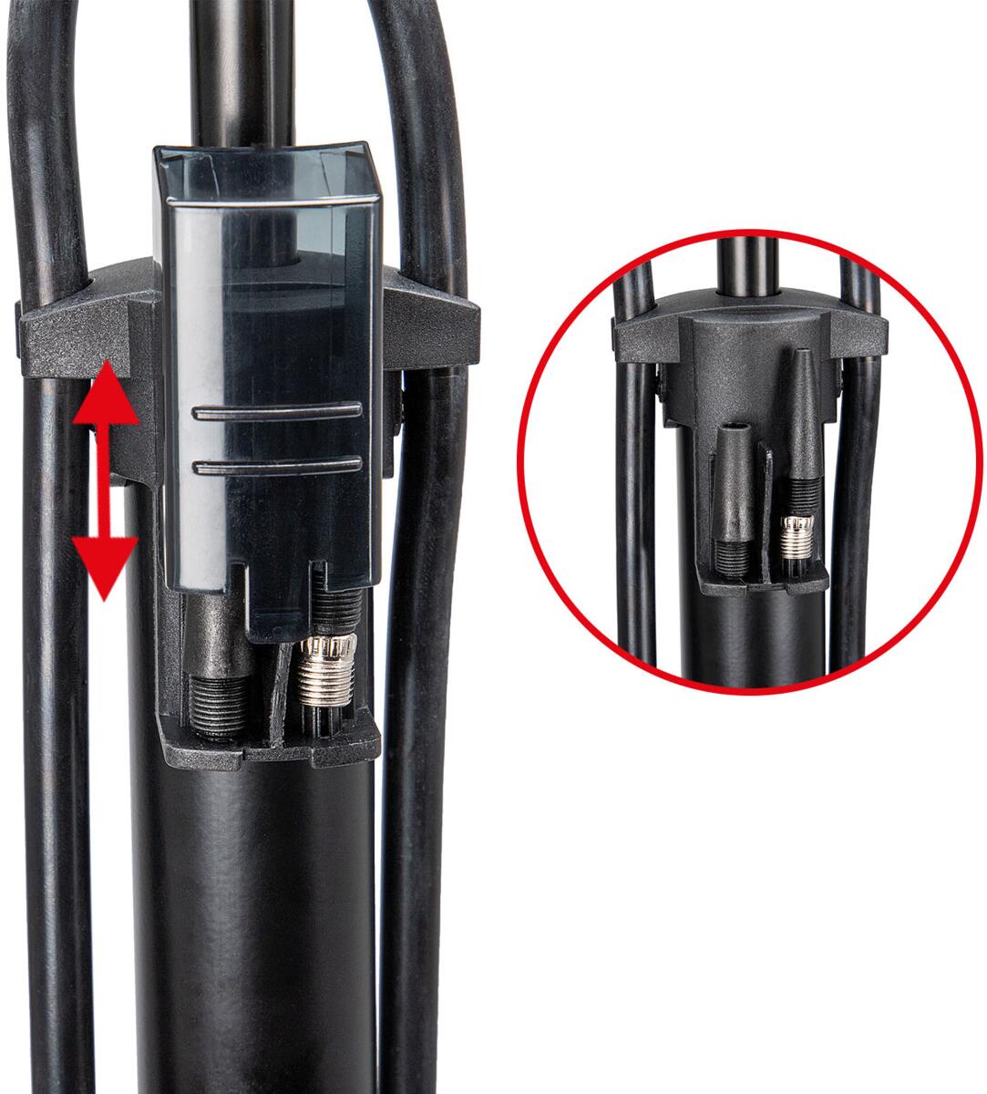 Håndpumpe med manometer 11 bar stålsylinder 65 cm slange - Heyner bakside