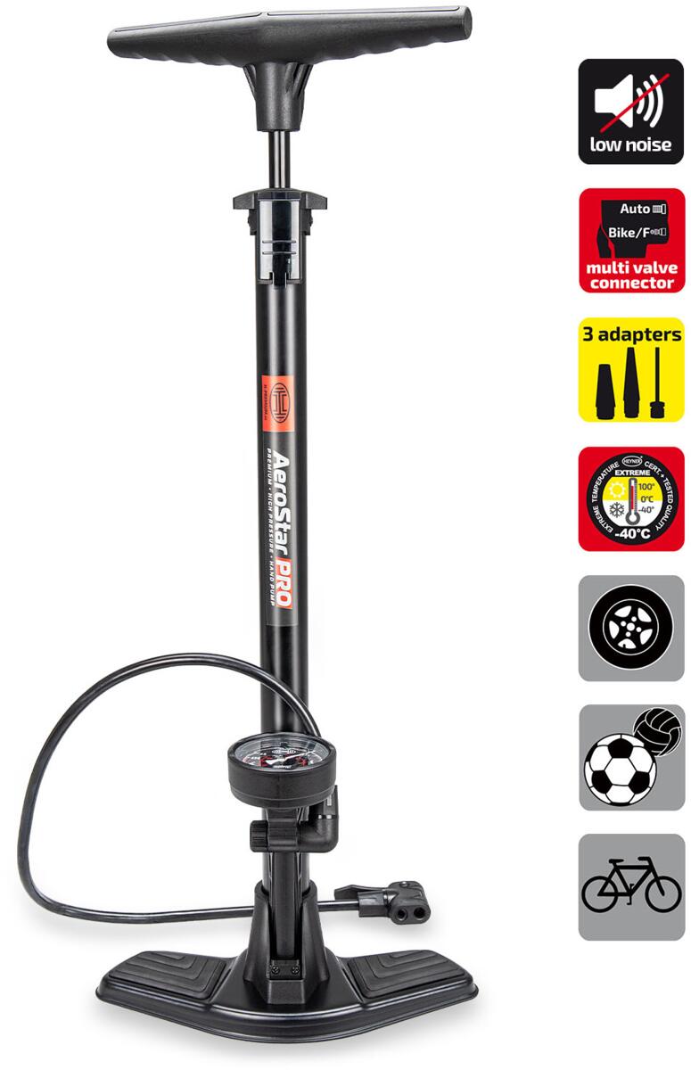 Detaljbilde av manometer på Håndpumpe med manometer 11 bar stålsylinder 65 cm slange - Heyner
