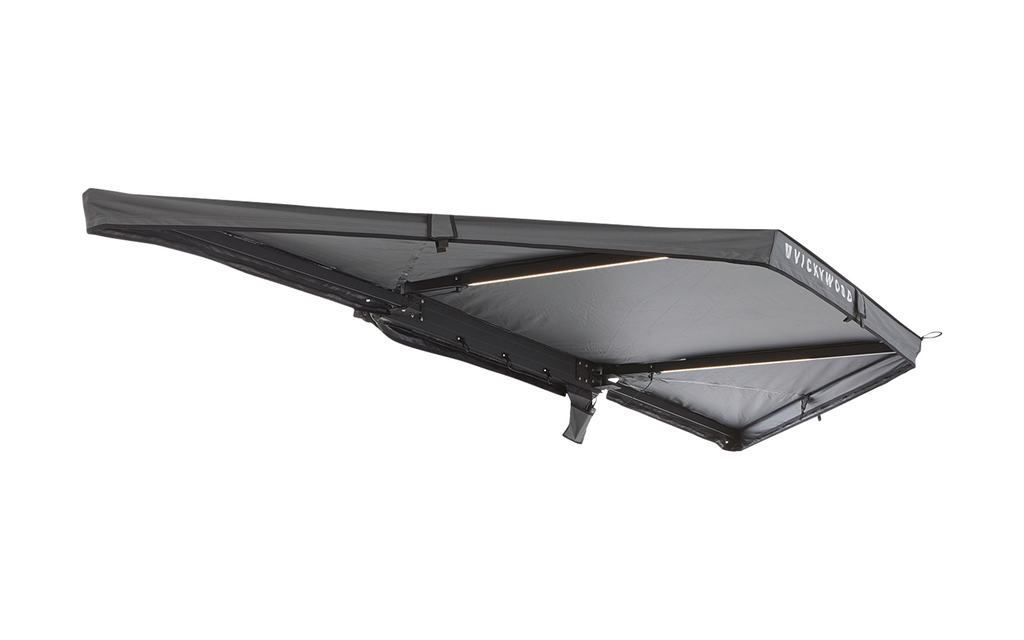 Nærbilde av teleskopstang på Hekk-markise Leaf 180° 150 cm med LED-belysning