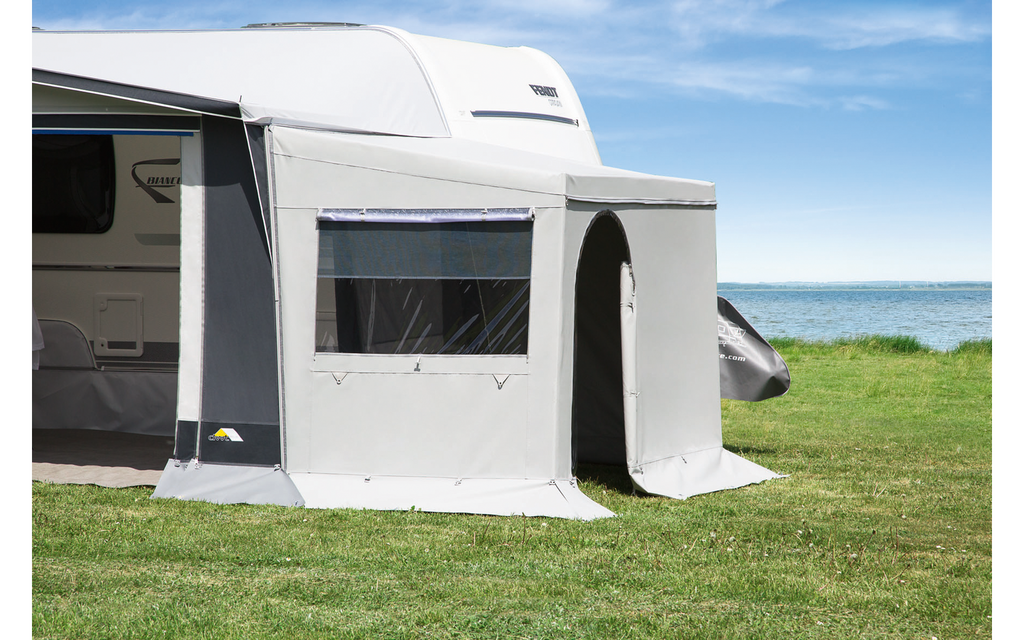 Montert Helårsfortelt Easy Polo 300 cm dybde stålstang gr. 10 - DWT på campingplass