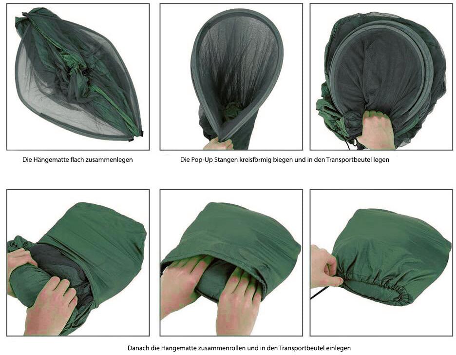 Montert Hengekøye med pop-up myggnett 260x140cm 150kg i naturen