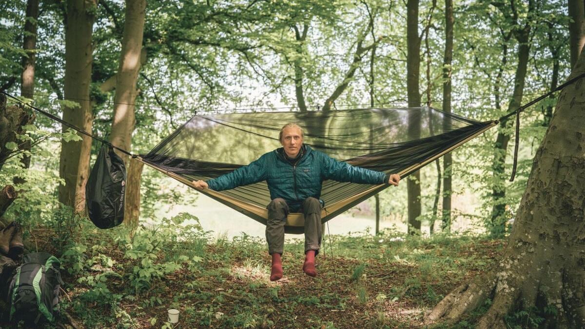 Nærbilde av stoff på Hengekøye-sett Trace Ultimate 300x140cm med myggnett