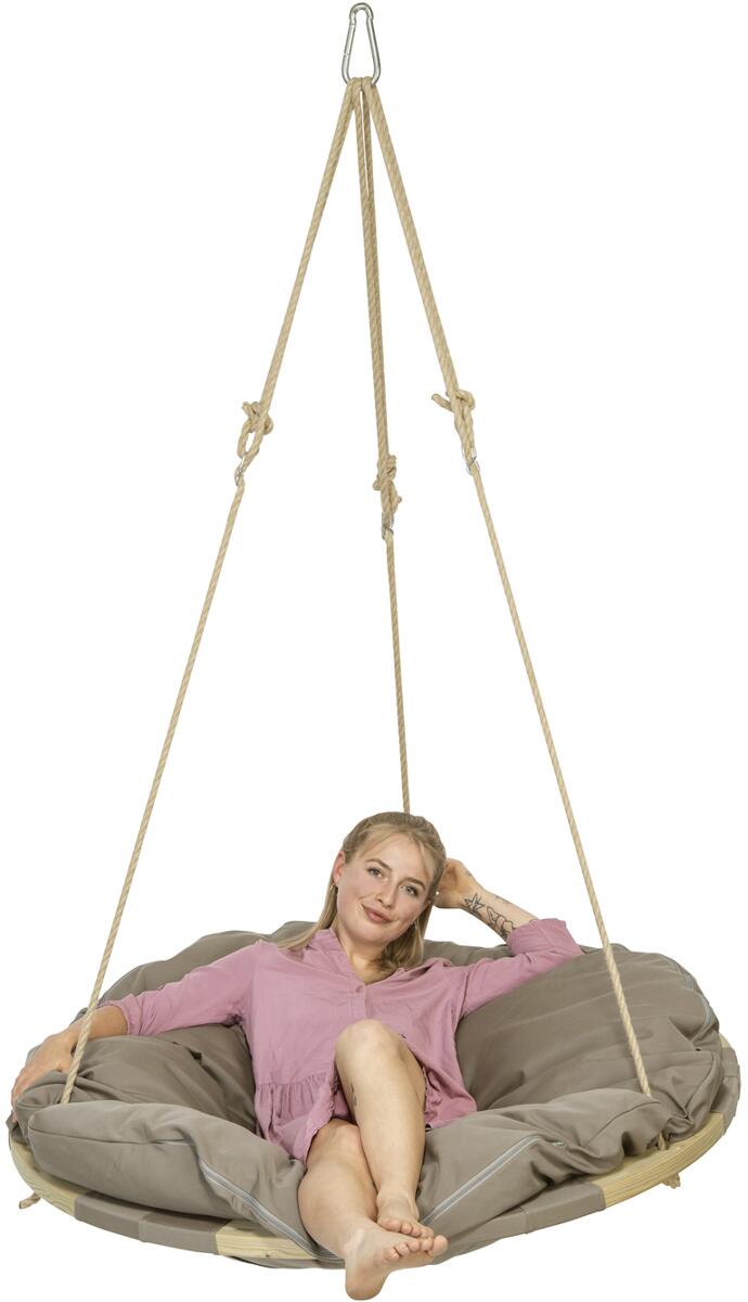Nærbilde av opphengsløkker på Hengestol Swing Nest 140 cm pute taupe