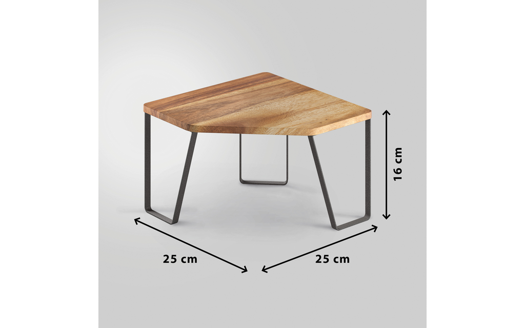 Hjørnehylle 1 etasje akasietre 25 x 25 x 16 cm Metaltex York LAVA med rutsjebeskyttende puter