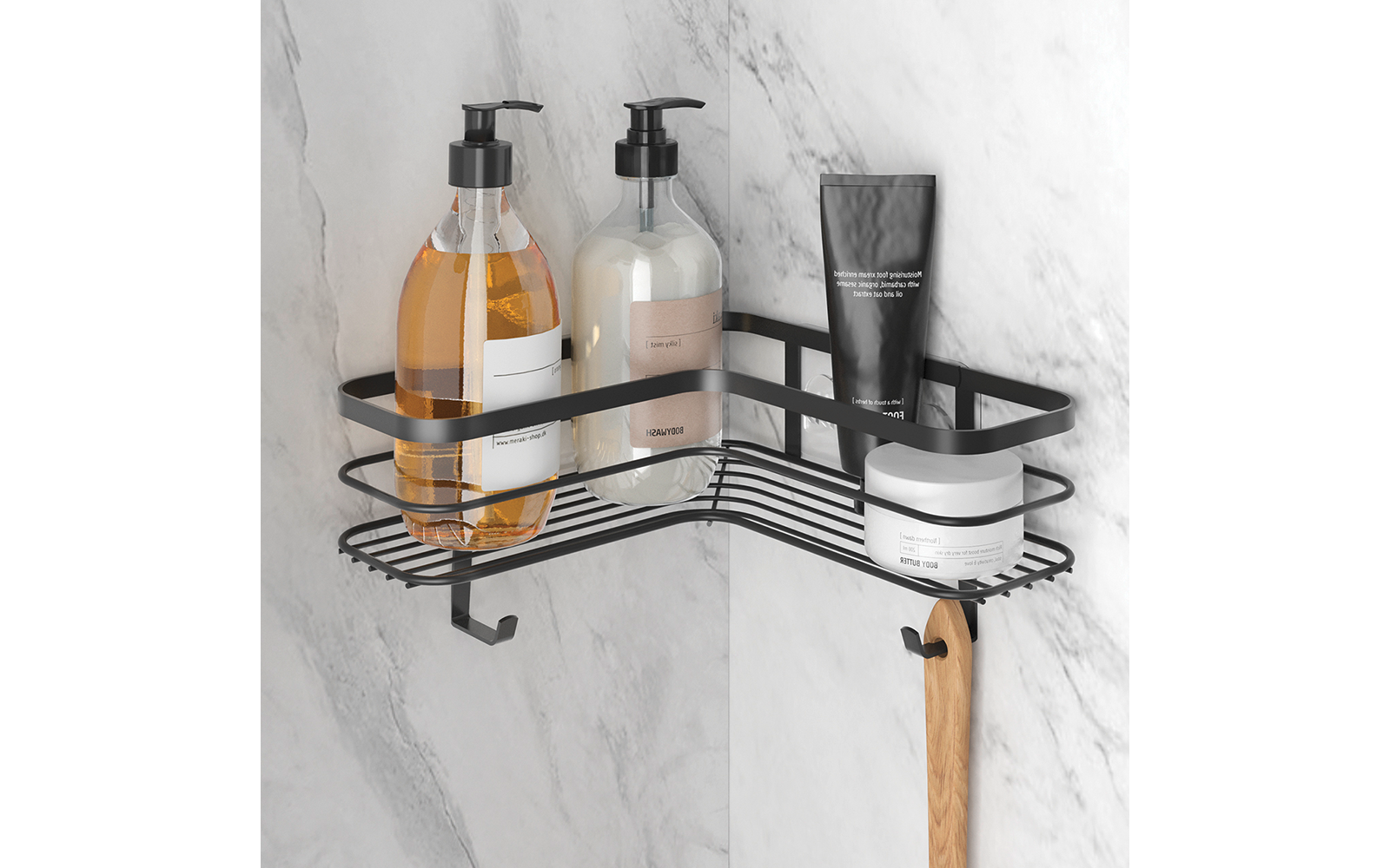 Hjørnehylle L-formet U-fix for dusj 21 x 21 x 13 cm Metaltex bakside