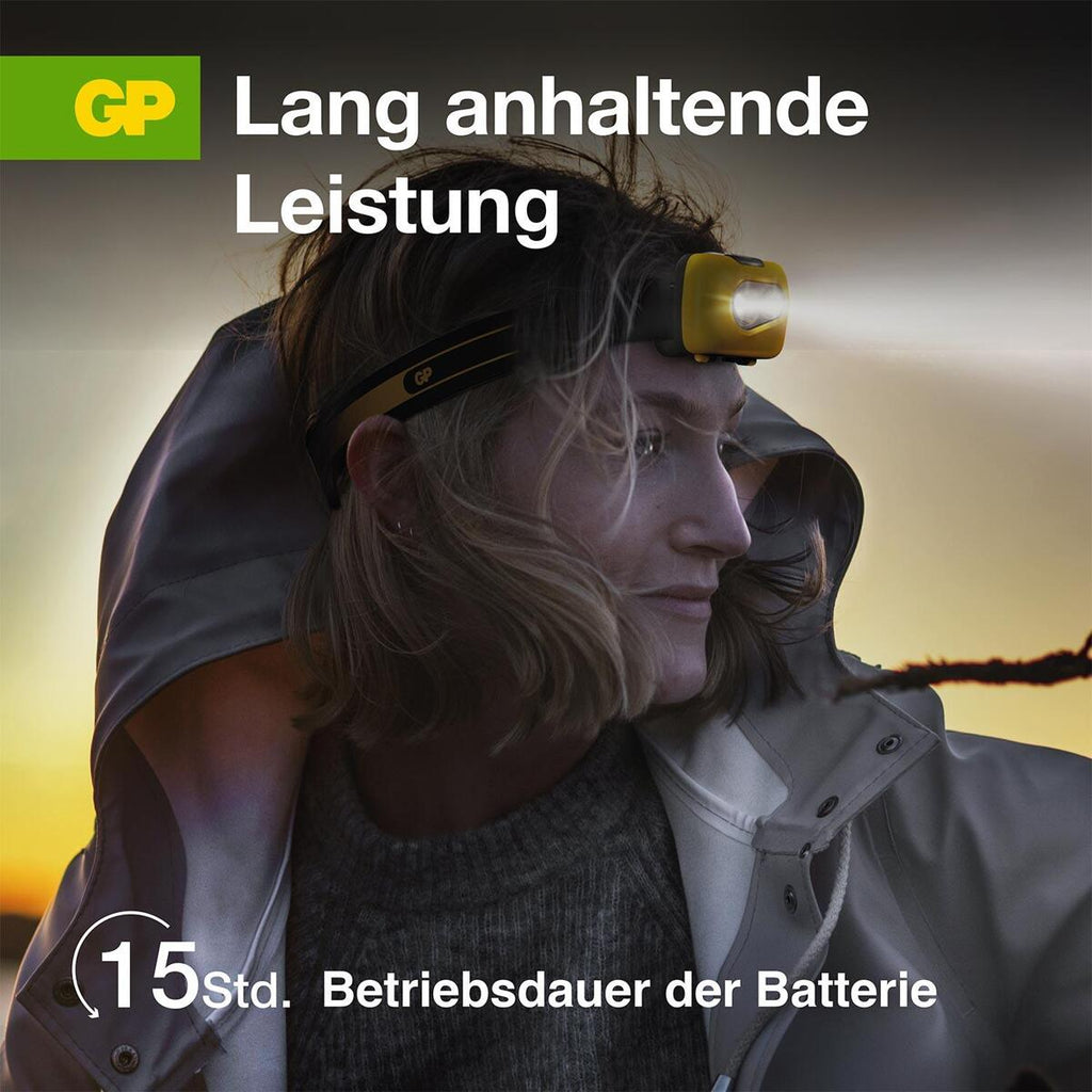 Hodelykt CH-serie for camping og friluftsliv - GP Batteries montert på hode