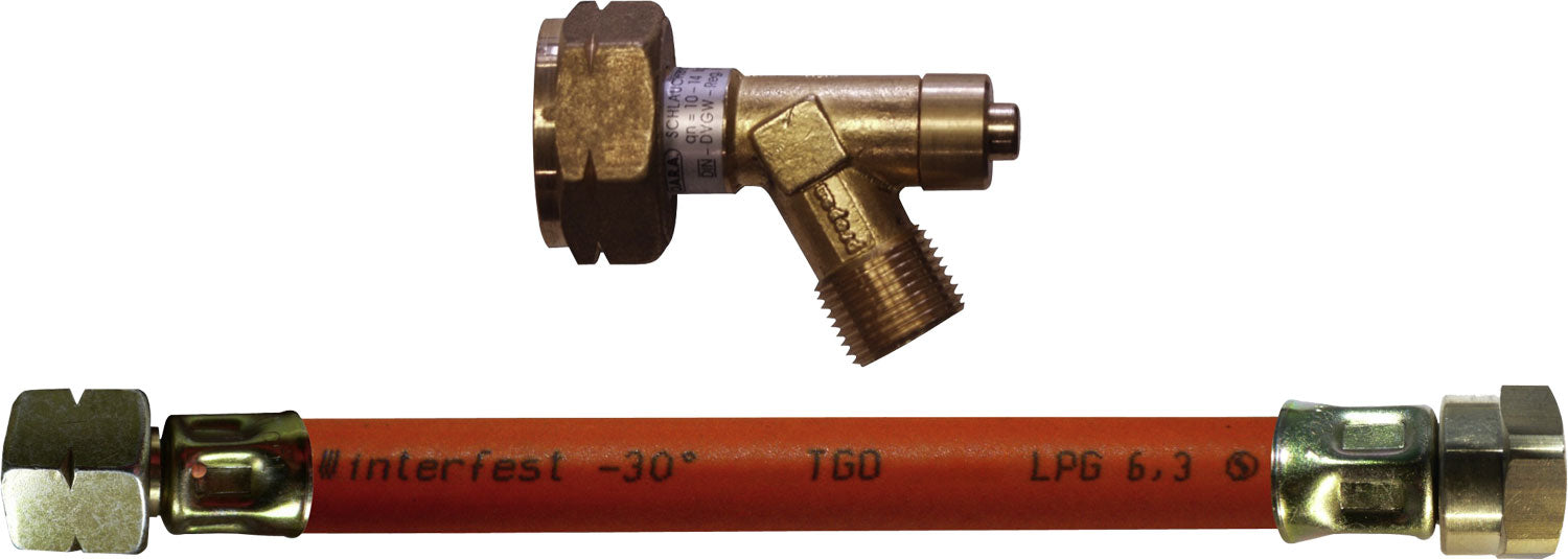 Høytrykksslange for gassflaske 450 mm med slangbruddventil forfra