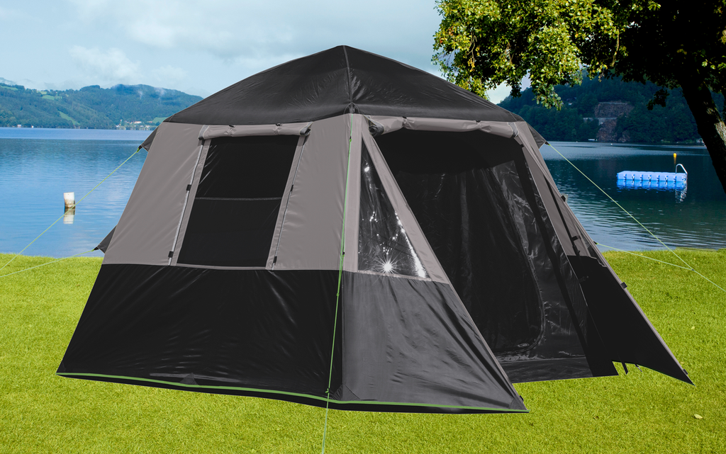 Hurtigtelt Milano 4 for 4 personer 320x245x185 cm 10 kg antrasitt sett forfra og ferdig oppsatt