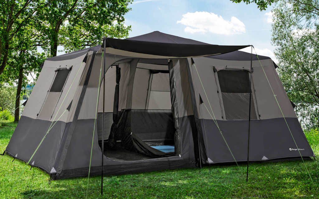 Hurtigtelt Milano 6 for 6 personer 465x310x215 cm antrasitt oppslått sett forfra