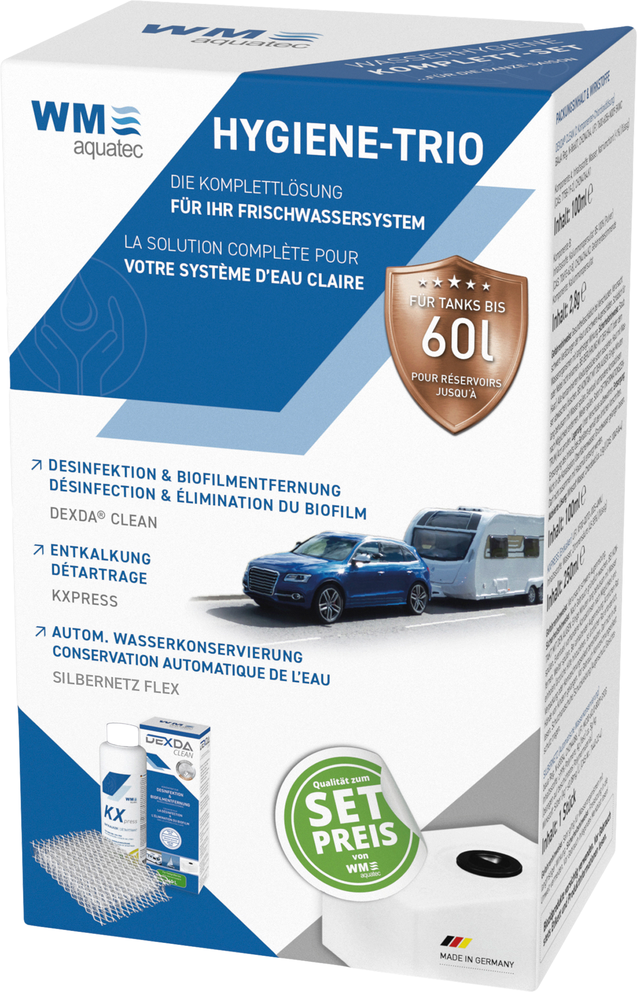 Hygiene-Trio komplettsett for vanntank 60 l forfra