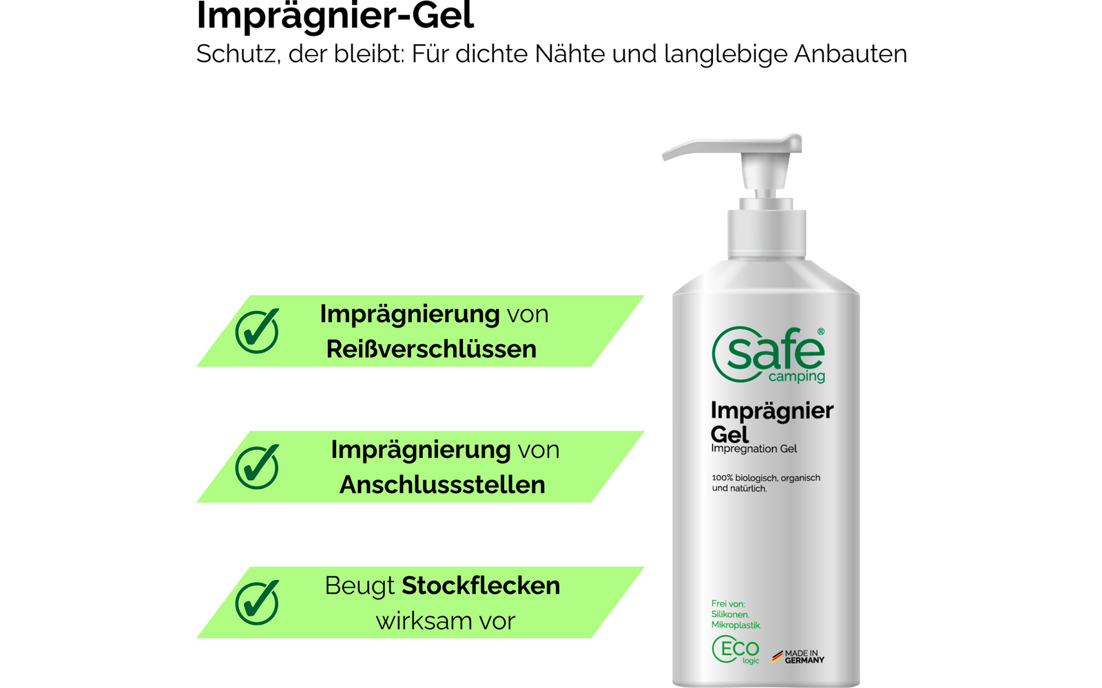 Bakside av Impregneringsgel for sømforsegling uten mikroplast 500 ml - Safe Camping