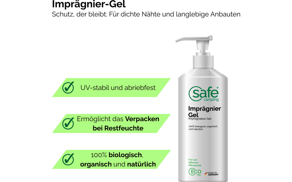 Impregneringsgel for sømforsegling uten mikroplast 500 ml - Safe Camping montert på telt