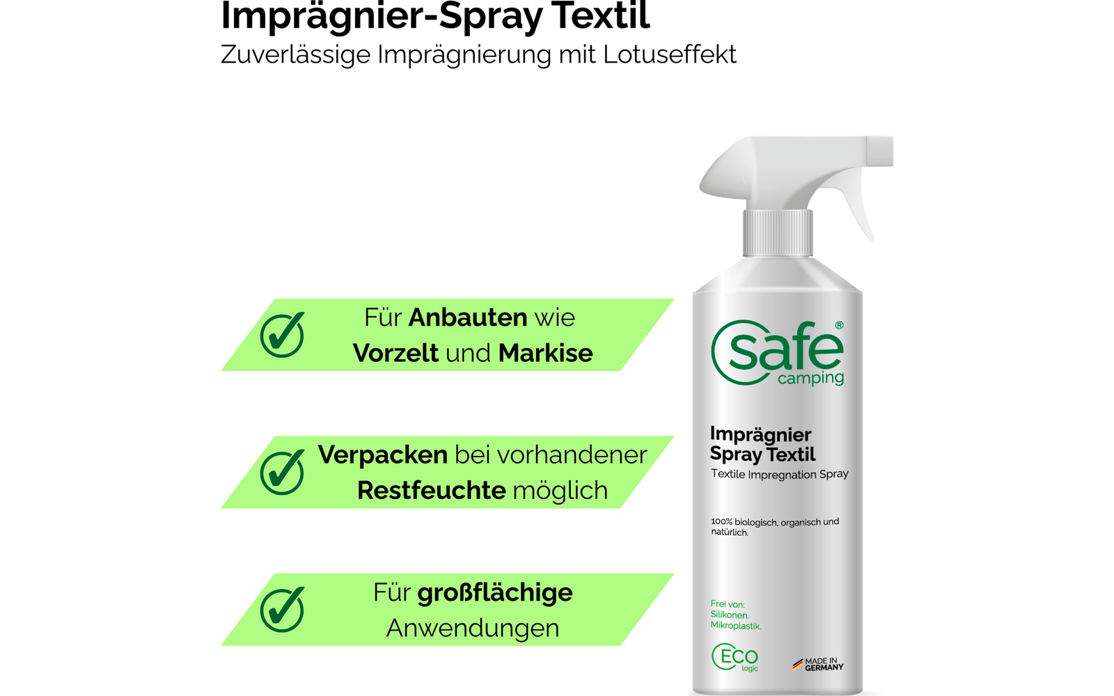 Impregneringsspray for tekstil med lotuseffekt 500 ml - SAFE CAMPING montert på telt