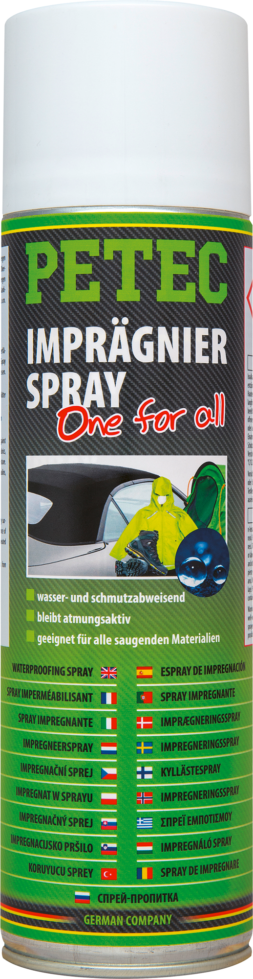 Impregneringsspray for tekstil og lær 500 ml - Petec sett forfra