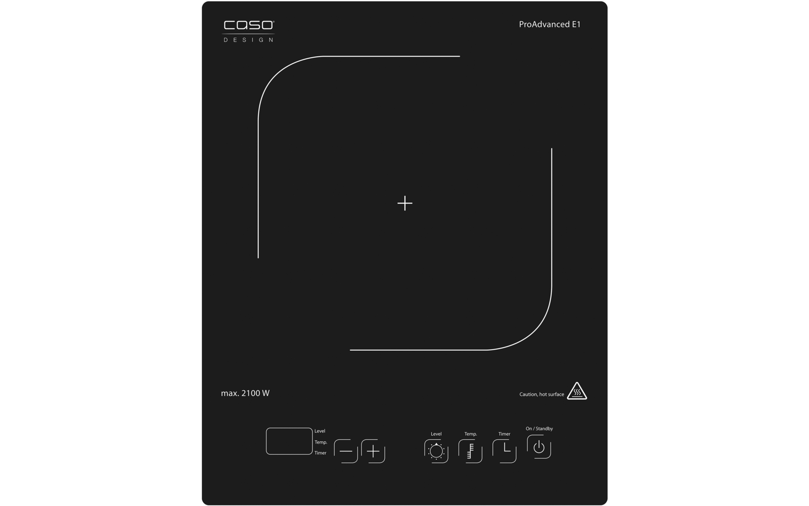 Induksjonskoketopp ProAdvanced E1 enkel 2100W innbygging - CASO detalj av kontrollpanel