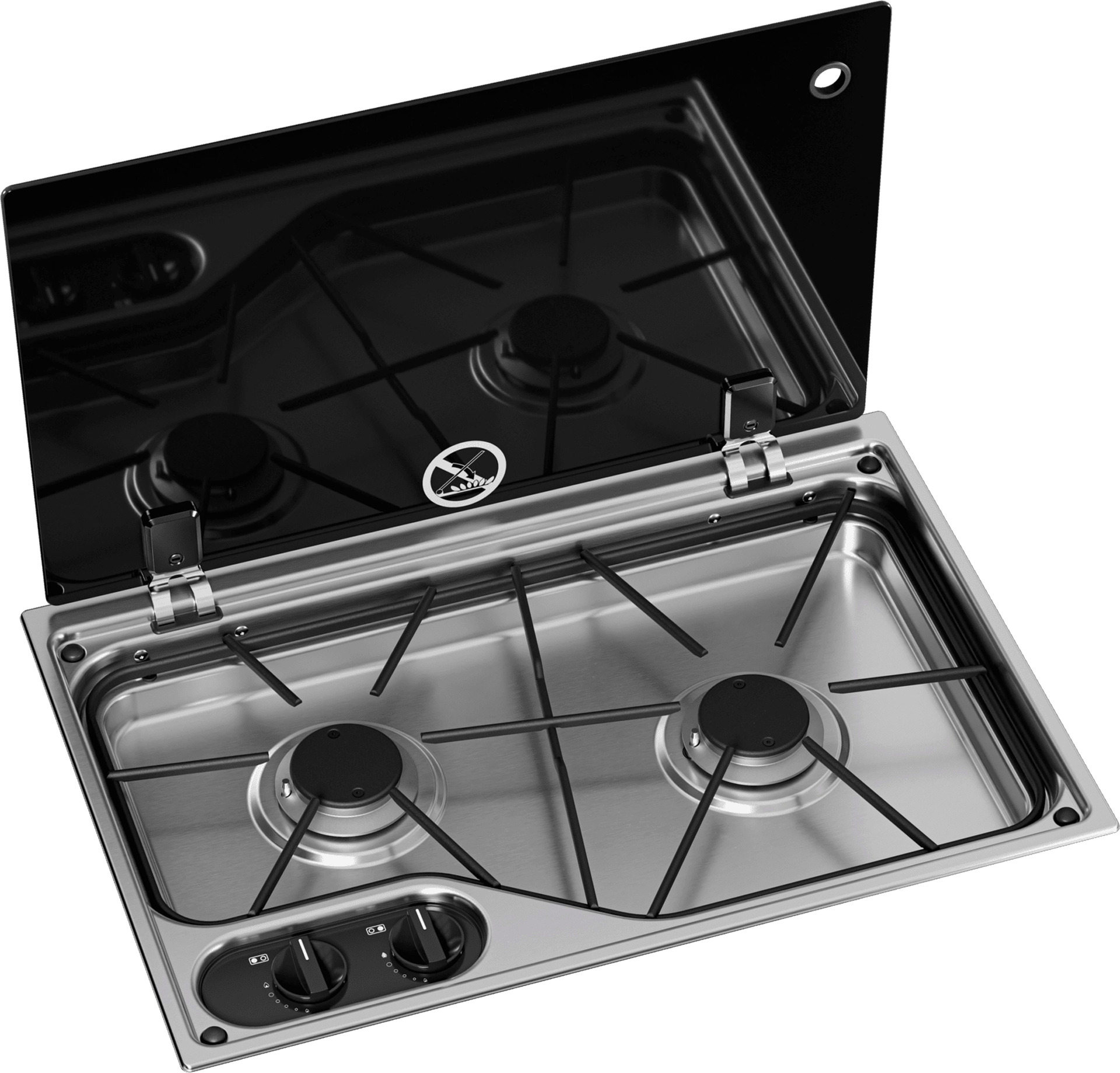 Innbyggings-gasskoker CVH1525G 2-bluss med glasslokk sett forfra