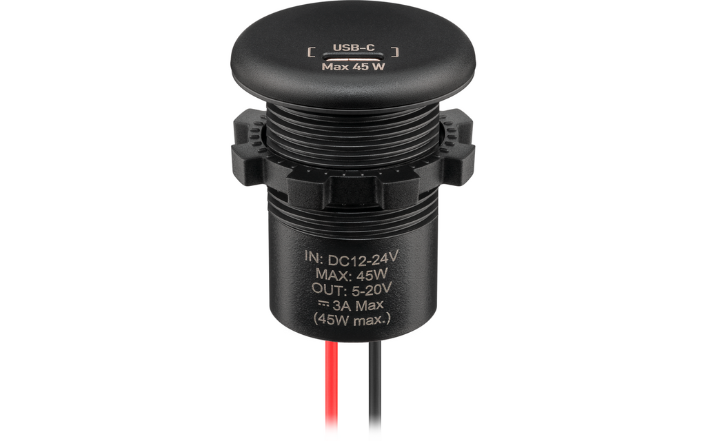 Innbyggingslader USB-C 45W 12-24V Wentronic nærbilde av tilkobling