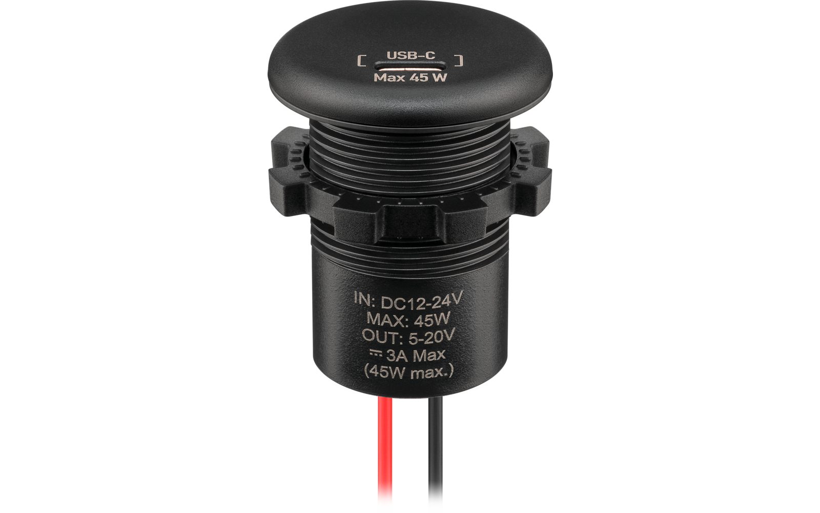 Innbyggingslader USB-C 45W 12-24V Wentronic nærbilde av tilkobling