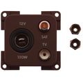 Innbyggingsstikkontakt 12V med TV og SAT 7 mm brun - Inprojal for campingbruk