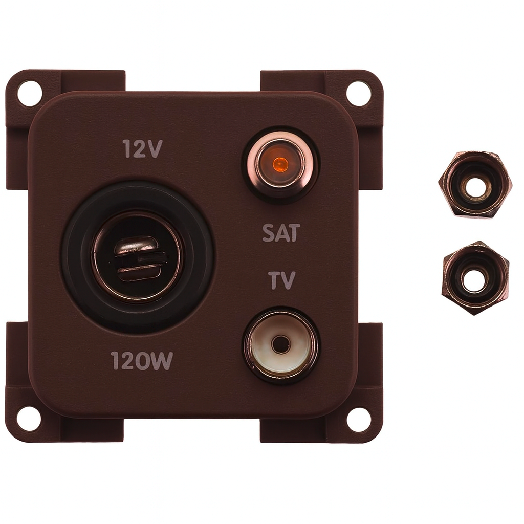 Innbyggingsstikkontakt 12V med TV og SAT 7 mm brun - Inprojal for campingbruk