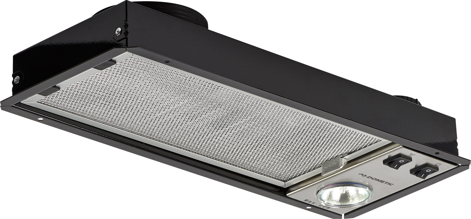 Innebygd kjøkkenhette 12 V med 1-trinns vifte 412x215 mm - Dometic sett forfra