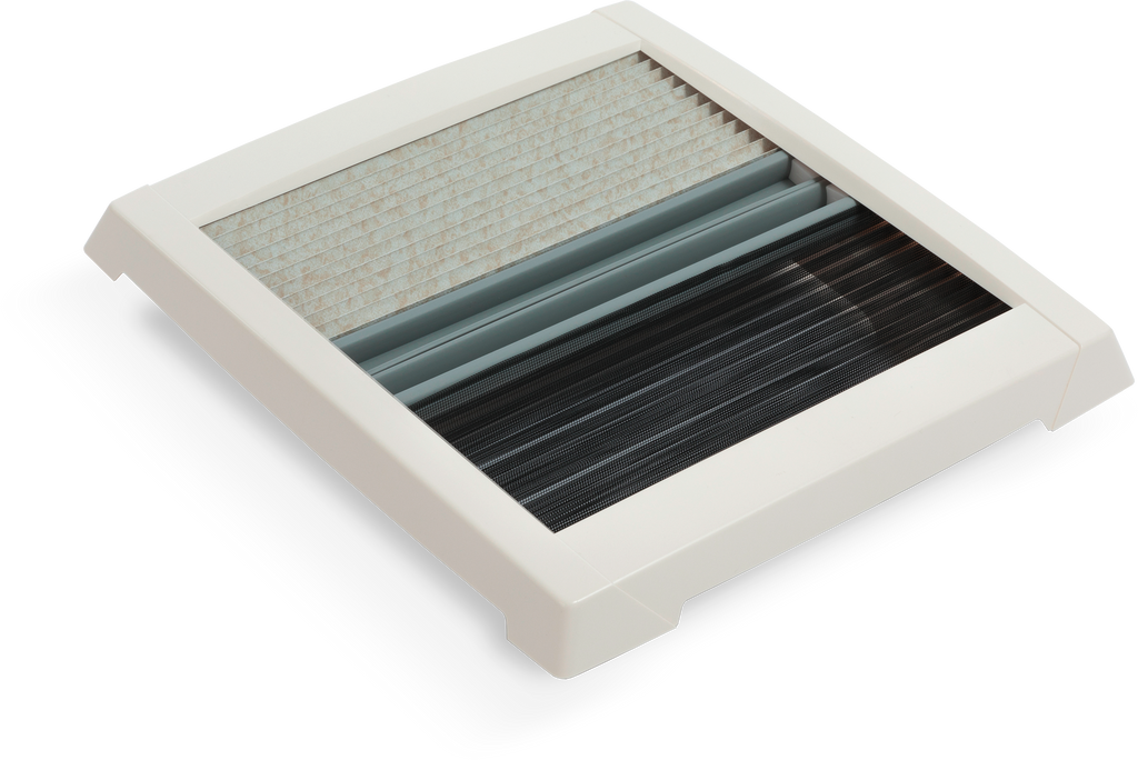 Innerramme med dobbeltplissé for takluke 28x28 cm hvit MPK forfra