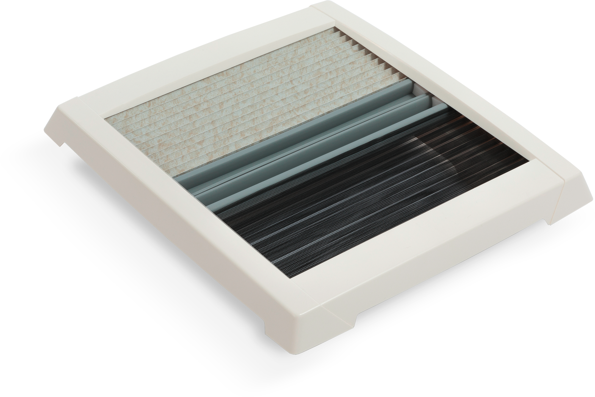 Innerramme med dobbeltplissé for takluke 28x28 cm hvit MPK forfra