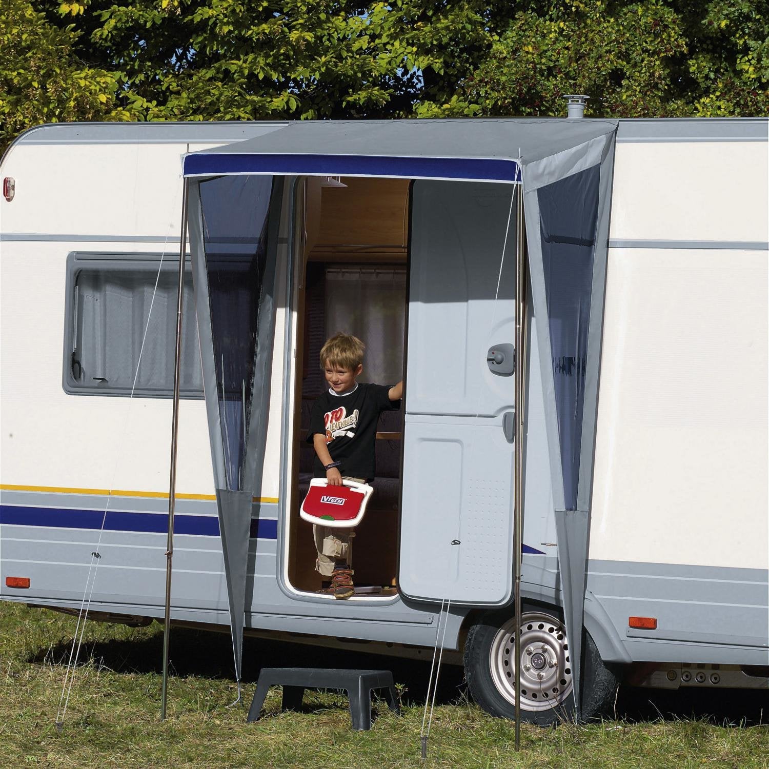 inngangstak for campingvogn 150 x 90 cm polyester pu-belagt fra forfra