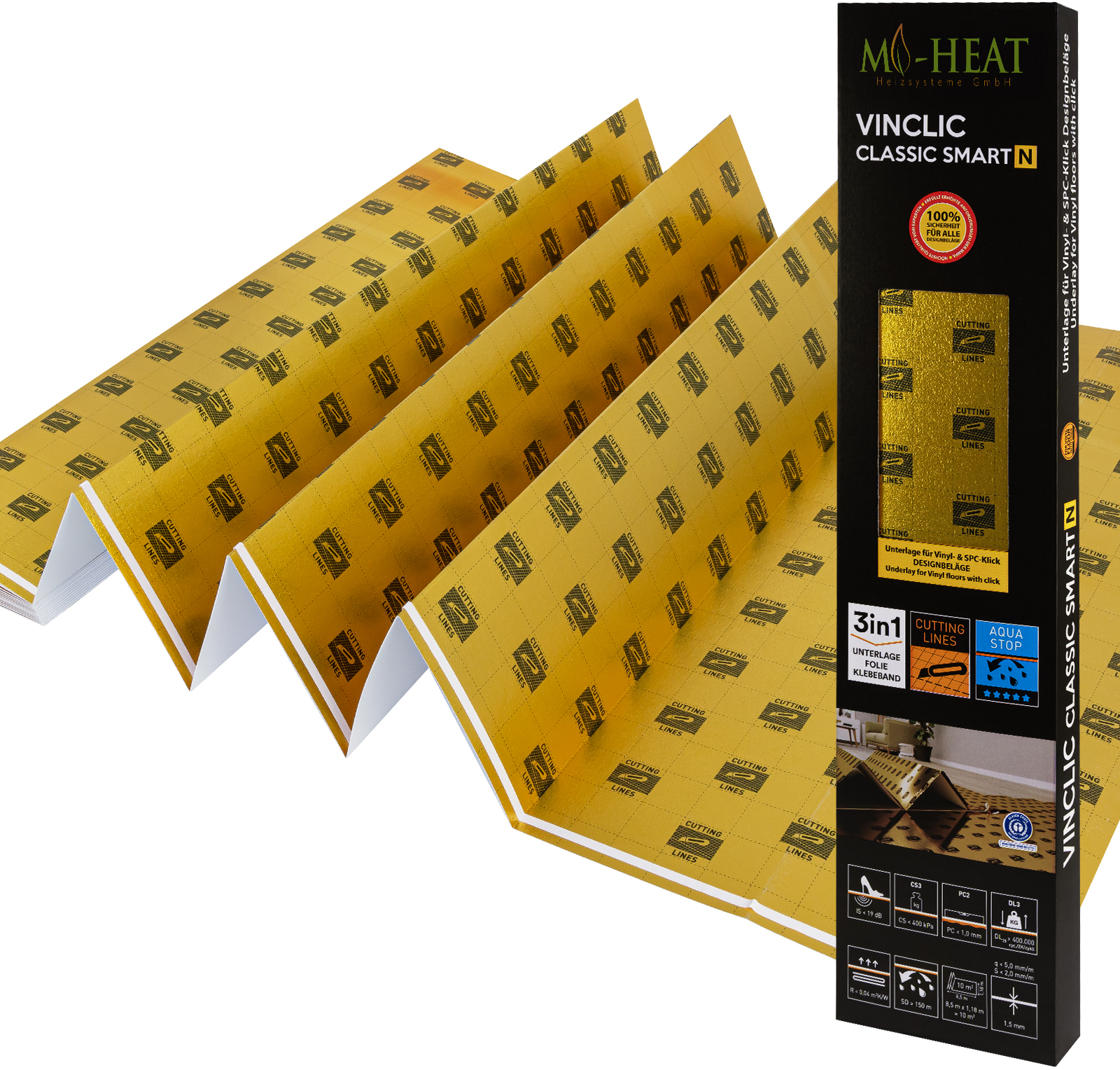 Isolasjonsmatte med dampsperre og sklisikker overflate 530x118 cm - Mi-Heat sett forfra