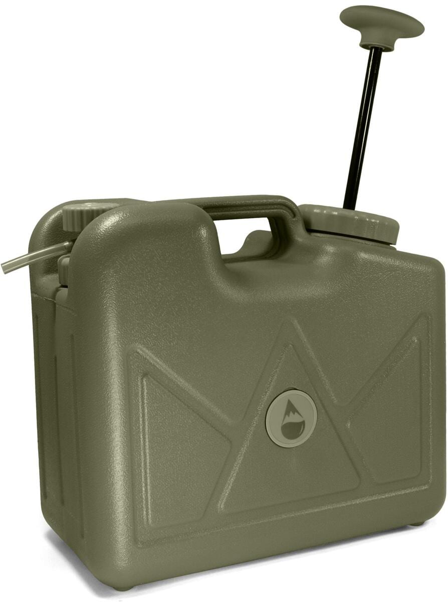 Jerrycan vannfilter 15 l med pumpe og membranfilter bakside