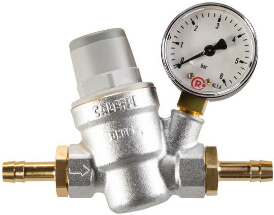 Justerbar trykkreduserer 1-5,5 bar med manometer 10mm tigerexped forfra