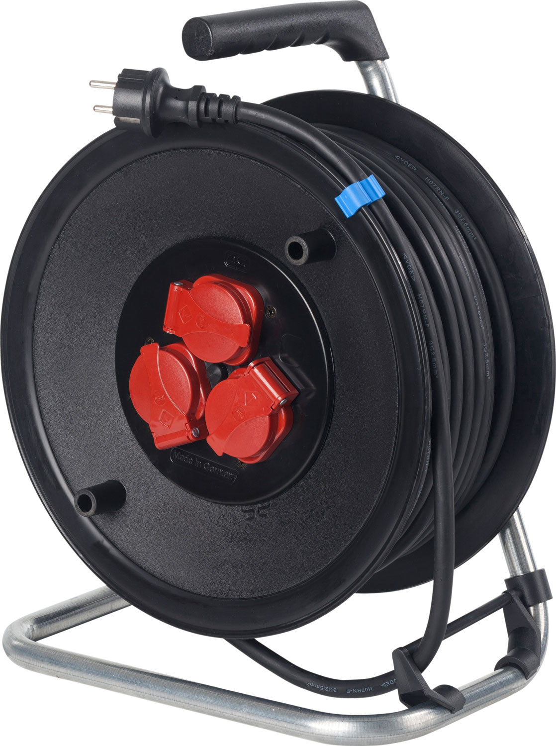 Kabeltrommel 25 m med 3 jordingskontakter IP44 3500 W AS-Schwabe for utendørs bruk