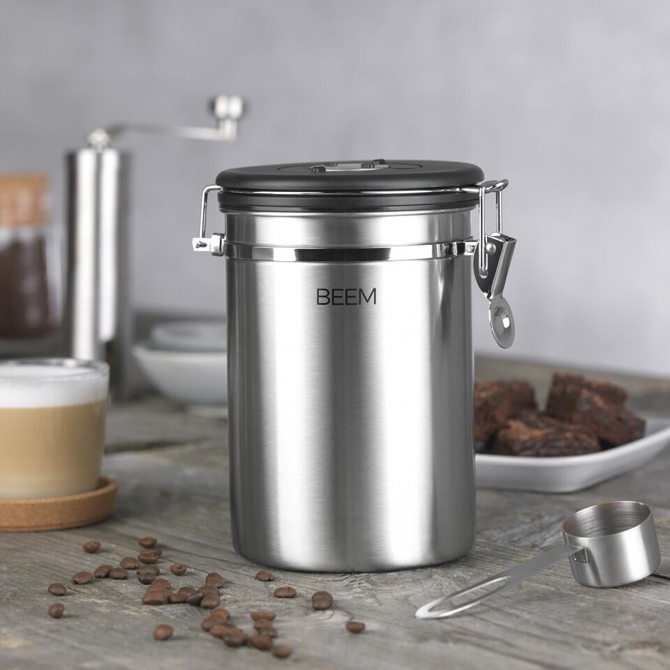 Kaffeboks med doseskje rustfritt stål 700 g - BEEM CO2-ventil detalj