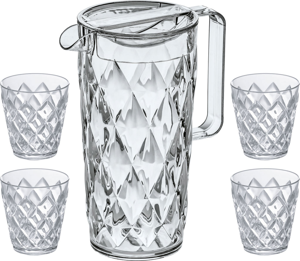 Karaffel Crystal med 4 drikkeglass 1,6 l fra Koziol forfra