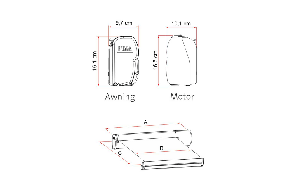 Detalj av leddarm på Kassettemarkise F45eagle 350 cm takmontert 12V motor - Fiamma