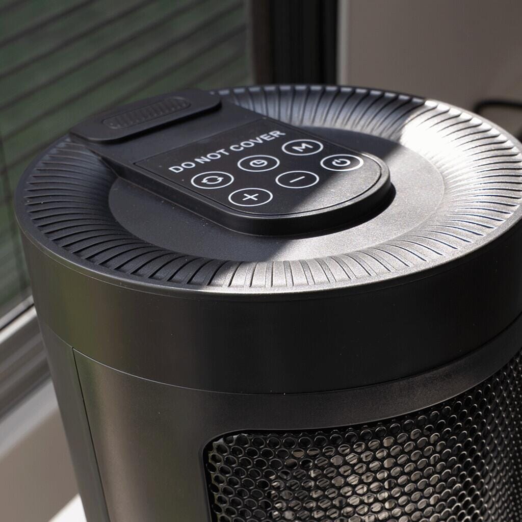 Nærbilde av kontrollpanel på keramisk varmevifte MKK-260