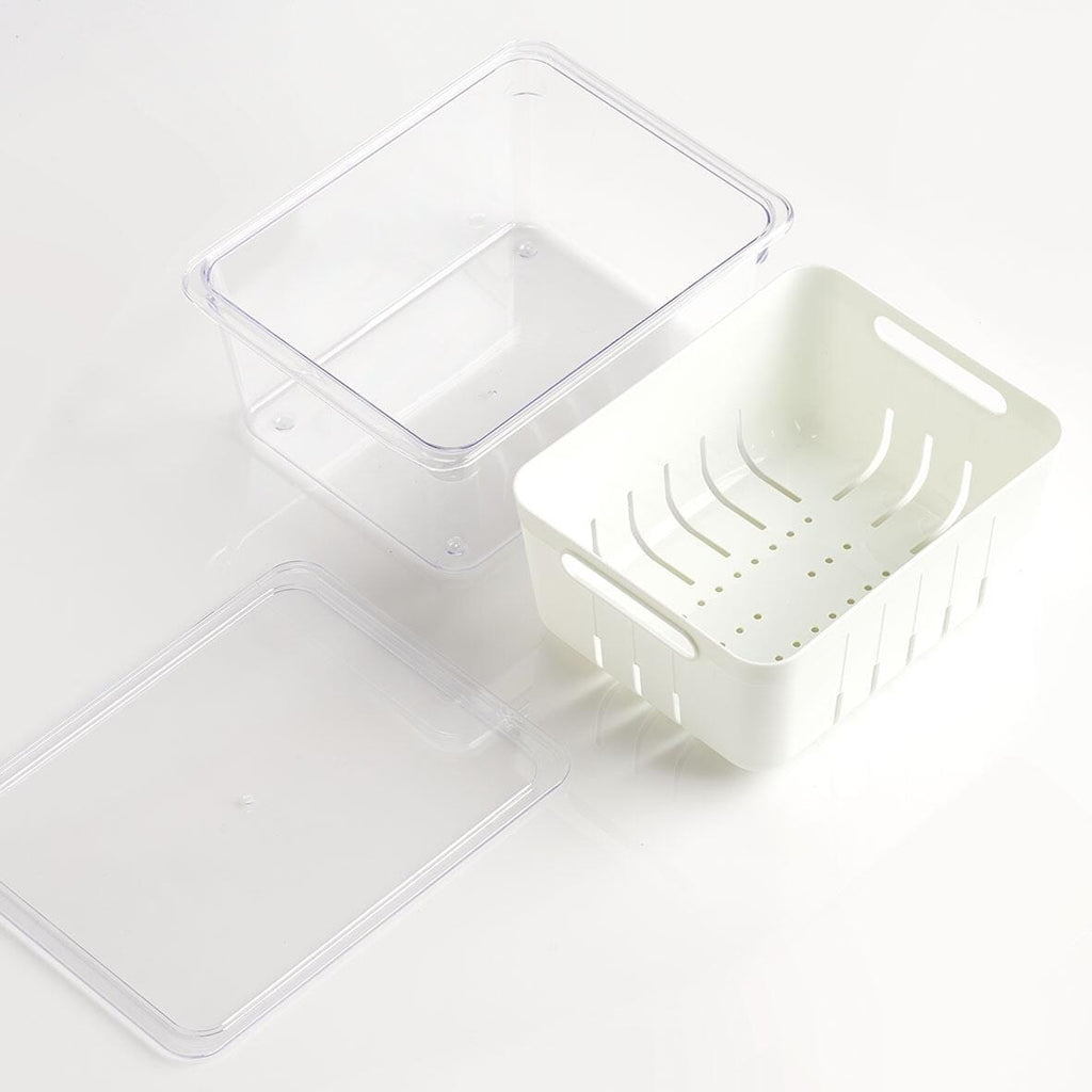 Baksiden av Kjøleskapsboks med lokk og drypprist i plast 22,5x17,5x10 cm - Zeller