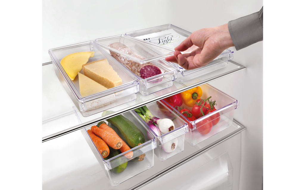 Kjøleskapsorganisator Frigo-System med lokk 10x36x5 cm montert i kjøleskap