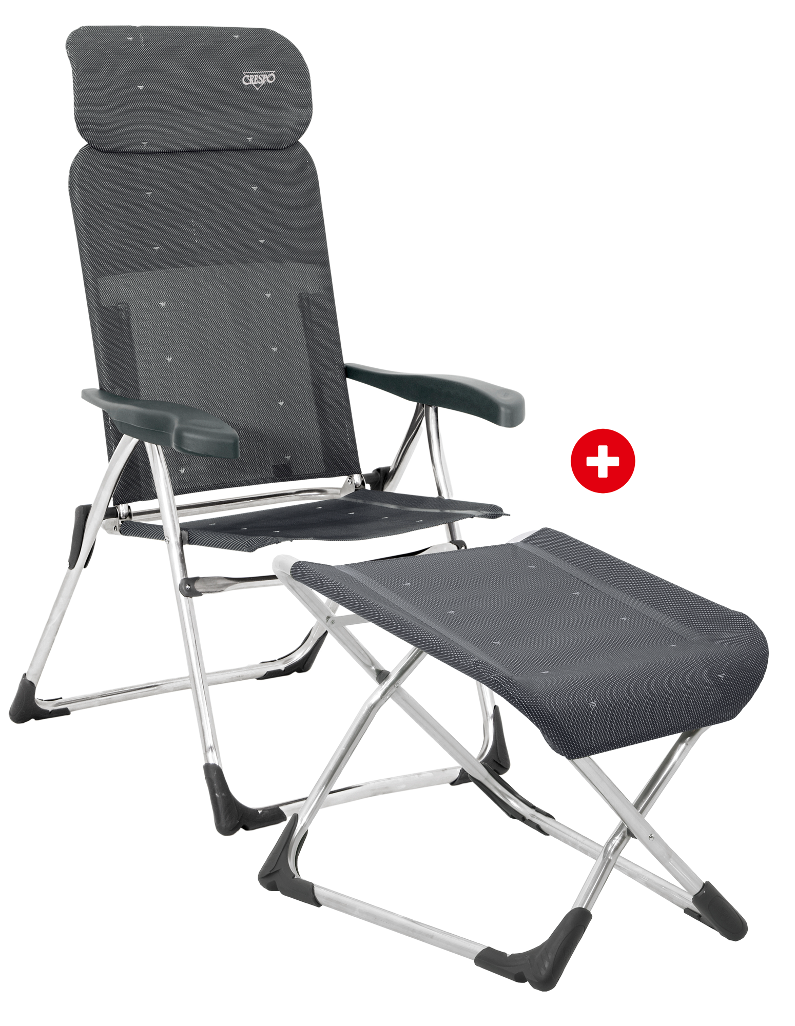 Klappstol og benstøtte sett AL/213 + AL/231 7-pos 110 kg - Crespo for campingkomfort
